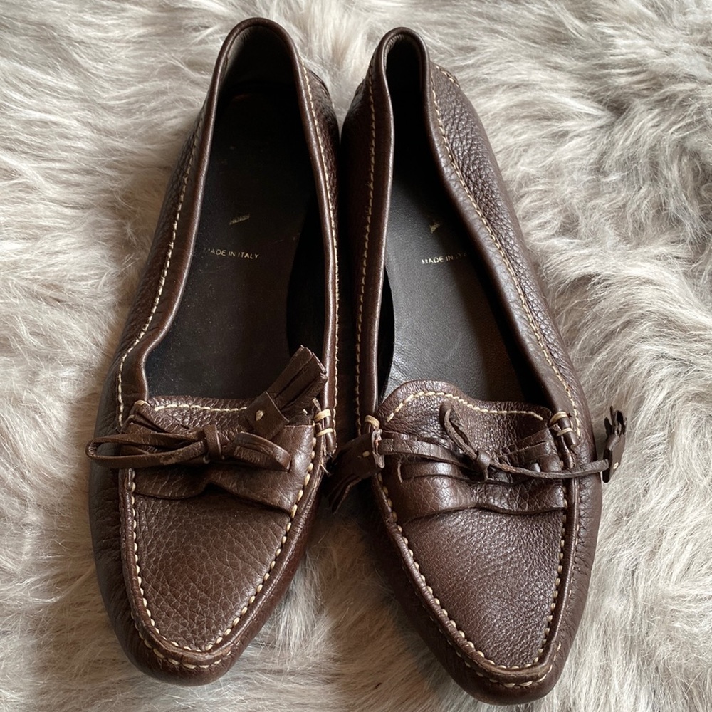 Prada chocolate brown leather loafers size 35